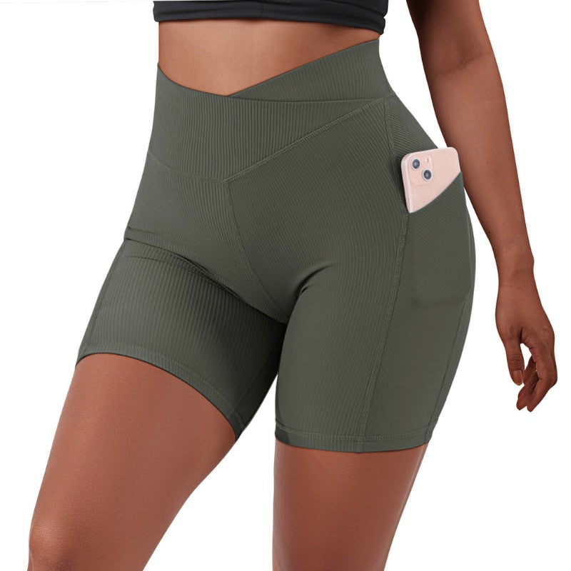 High Waisted Yoga Shorts with Pocket