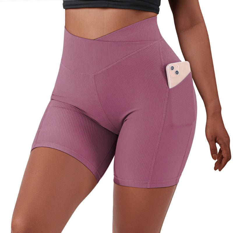 High Waisted Yoga Shorts with Pocket